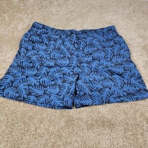Lands' End Men's Swim Trunks Blue Leaf Print Elastic‎ Waist Shorts Siz3 XL